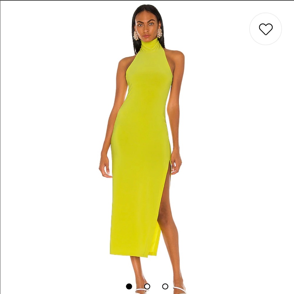 Norma Kamali Halter Turtle Side Slit Gown - spring green